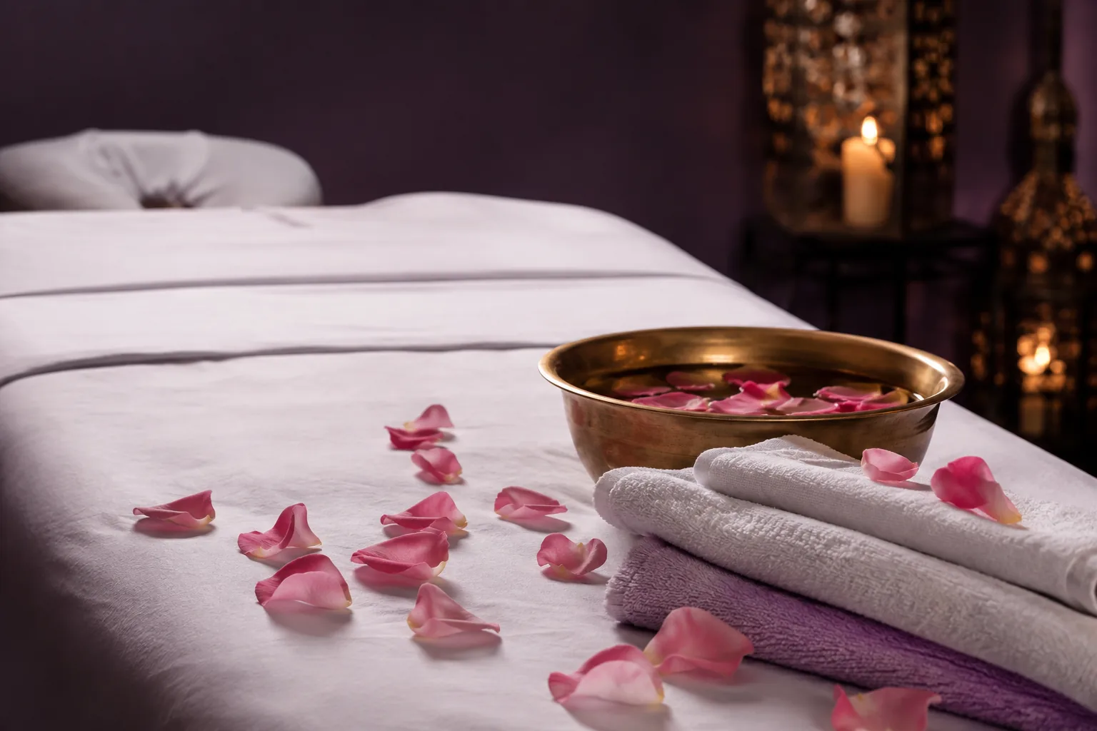 Seans öncesi hazırlanmış masaj masası — Lila Spa, Merter misafirlerine hizmet veren salon